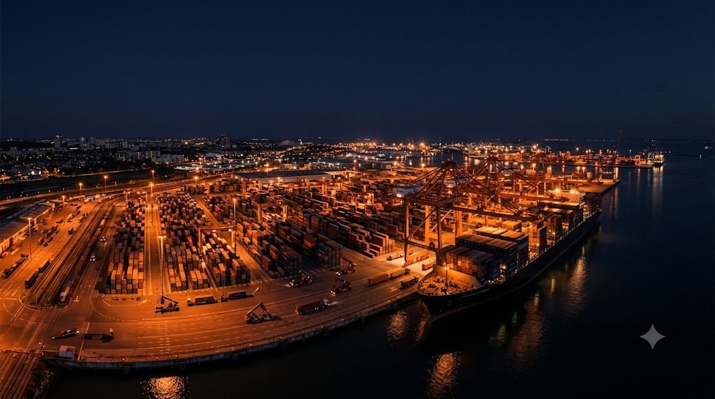 Terminal de contêineres à noite